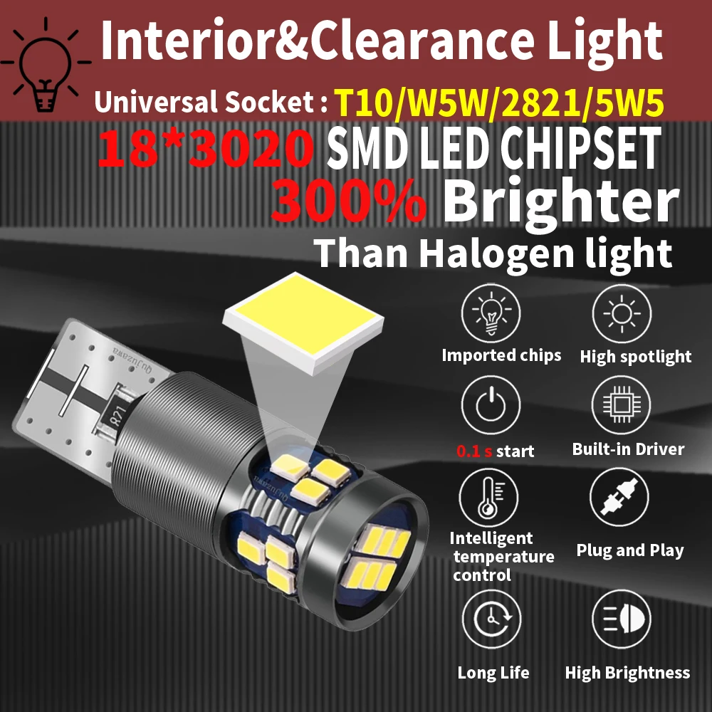 2Pcs LED Lamp Car Light Bulb Canbus T10 W5W for Hyundai Solaris Creta ix35 Santa Fe License Plate Light Side Marker Trunk Lamp