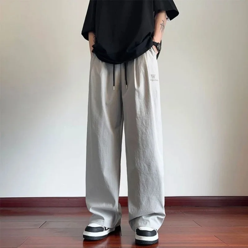 Wide Summer Thin Pocket Ice Silk Men's Casual Pants Baggy Cool Straight Punk Male Trousers Cooling Loose Low Price Stylish Y2k