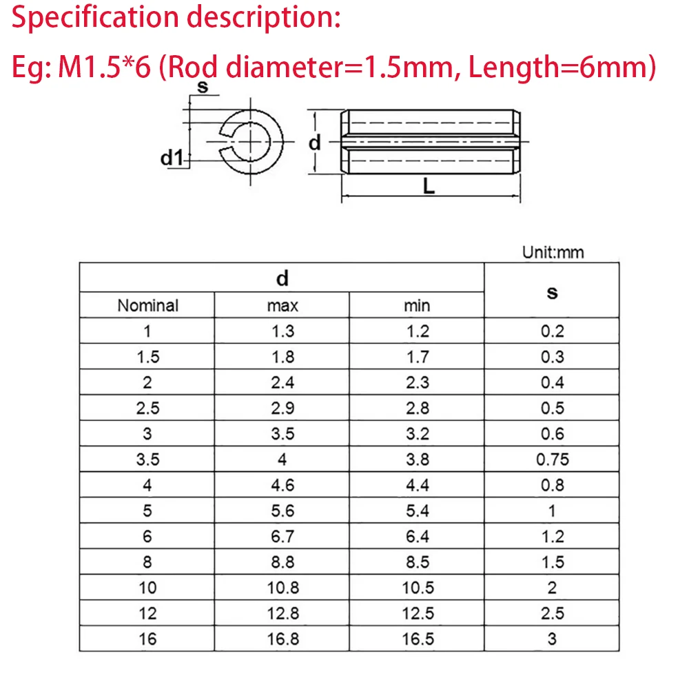 Pasador de resorte de acero 65Mn M4 M5 M6 M8 pasador de posicionamiento abierto cilíndrico negro pasadores de tensión divididos ranurados elásticos longitud 6/8/10-80mm