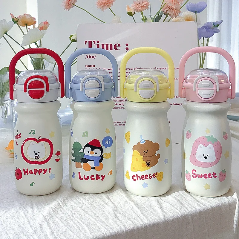 

550 мл милый мультяшный термос для молока, чашка из нержавеющей стали 316, уличная портативная ручка, двойная чашка для питья, рождественский подарок, холодная чашка