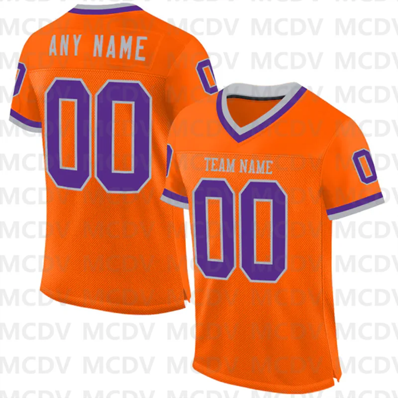 

Custom Orange Purple-Gray Mesh Authentic Throwback Football Jersey