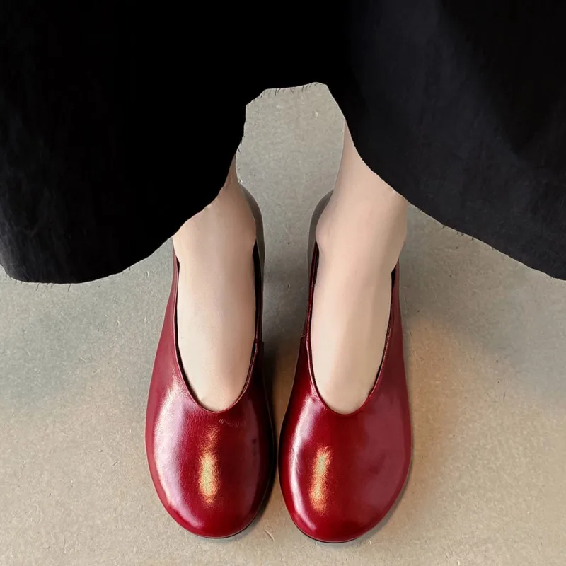 Dilalula 2026 Plus Size Real Leather Women's Single Shoes High Heels Round Toe Office Lady Comfort Leather Party Dress Shoes Red view 2