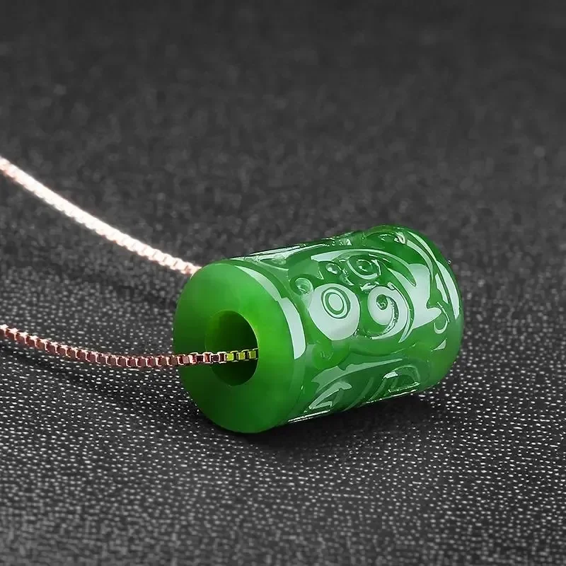 Natural Green Jade Money Beads Pendant Necklace Charm Jewellery Fashion Accessories Hand-carved Man Luck Amulet Gifts