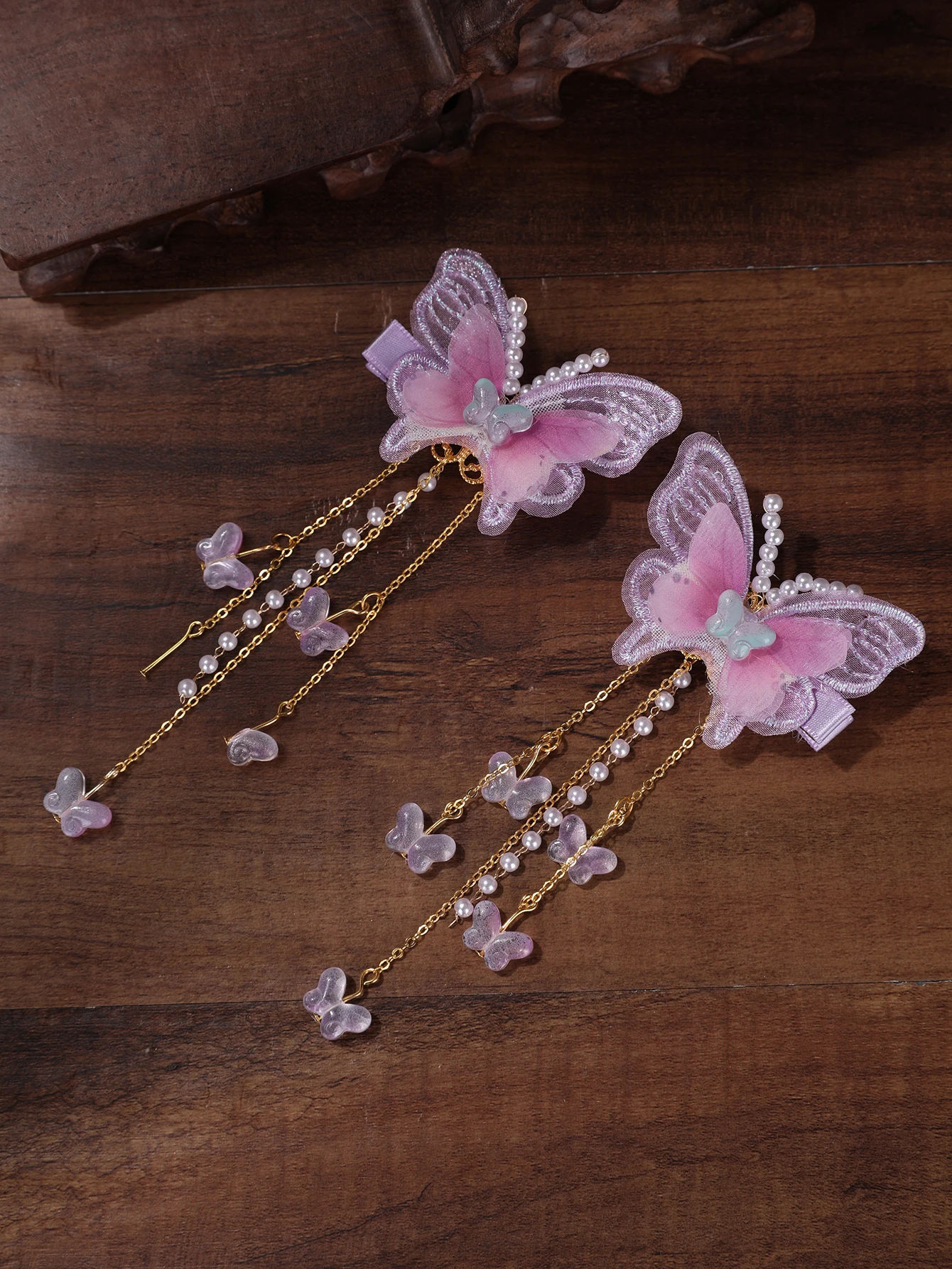 Children\'s Hanfu Hair Accessories Super Immortal Butterfly Tassel Hair Clip Elegant Girl Ancient Style Flower Headwear Ancient S