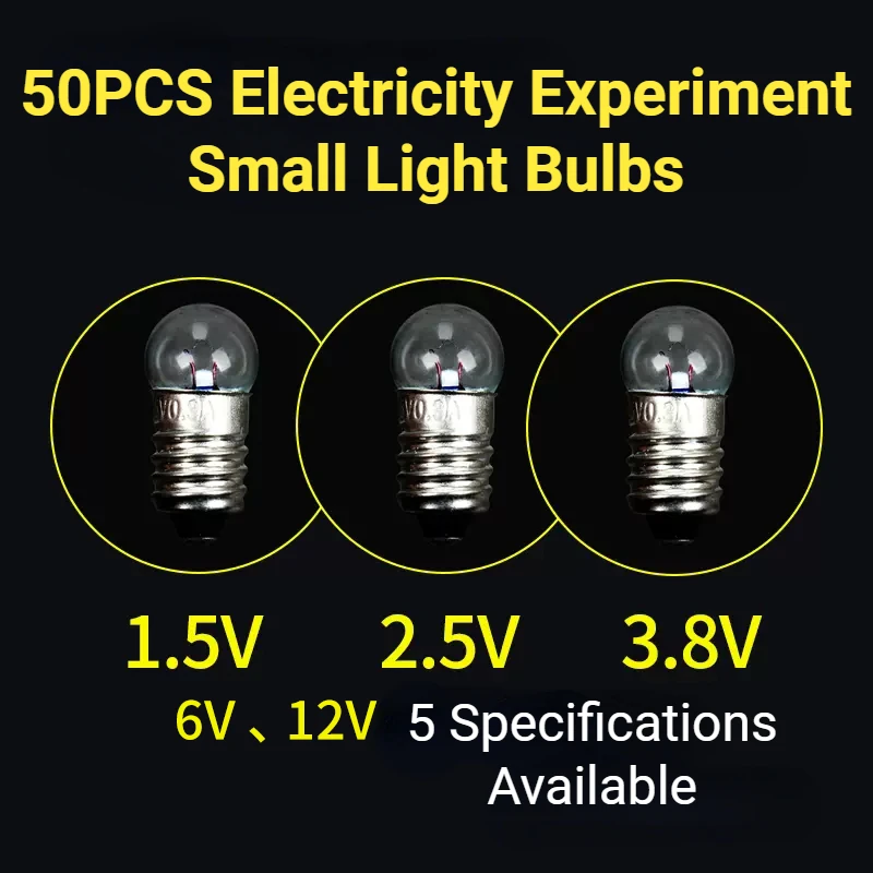 50PCS/LOT 0.3A 1.5V 2.5V 3.8V Small Incandescent Bulbs for Student Electrical Experimental Physics Class