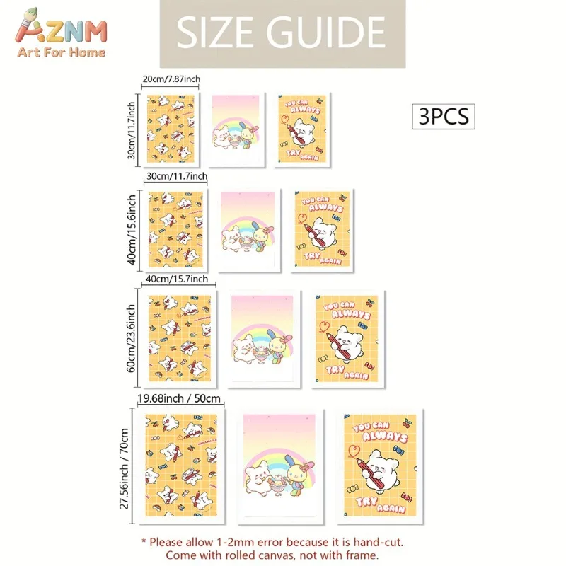AZNM Unframed Canvas Wall Art Hanamaruobake Rainbow Positive Quote Sanrio Poster Cute Print Kids Room Wall Art Gift For Fans