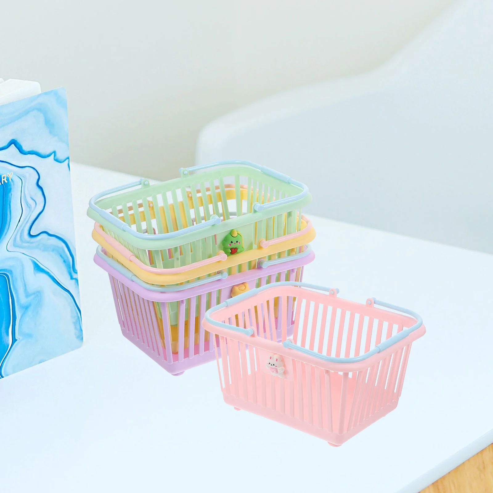White Bucket with Lid Hole Desktop Storage Basket Artificial Sundries Plastic Bin Kit Shopping Succulents Clear Pot