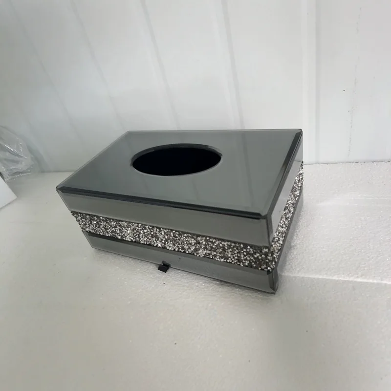 Light luxury mirror paper box, broken diamond glass tissue box, living room home advanced