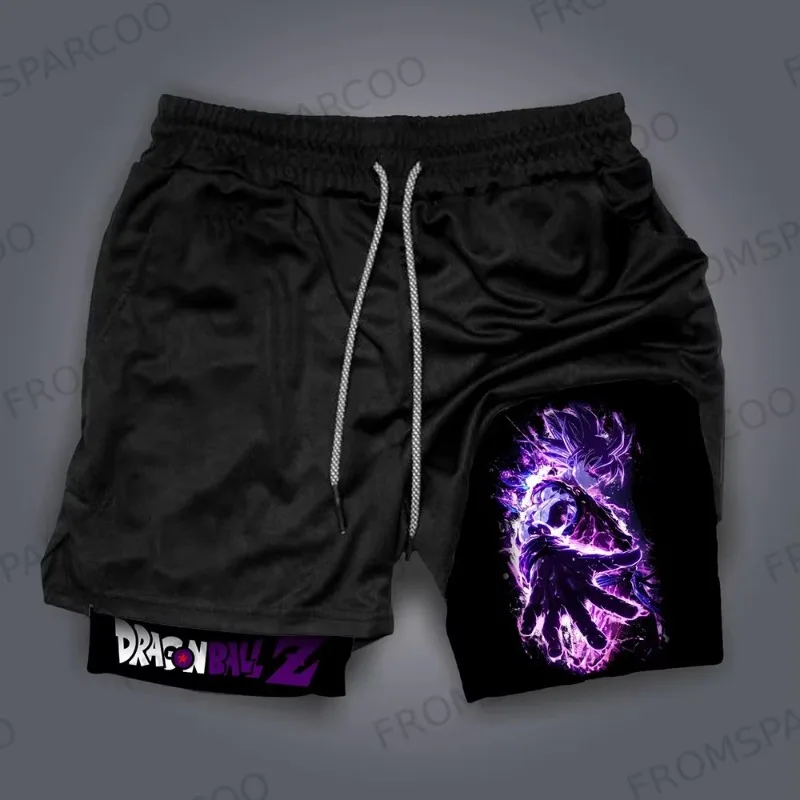 Dragon Ball 2025 pantalones cortos nuevos para hombre, personaje musculoso rosa, Sparcoo, Logo negro M, forro de contraste, cordón en la cintura, ropa deportiva de verano