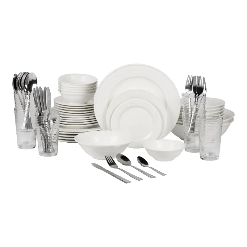 

Nova White Round 62-Piece Stoneware Dinnerware Set, Service for 6 Dinner Plate Ceramic