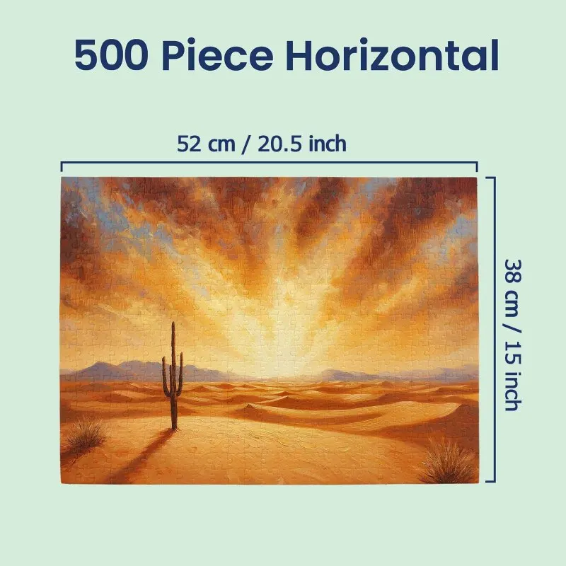 성인용 500피스 직소 퍼즐 - 사막 선인장, 황금빛 일몰, 유화 스타일 직소 퍼즐