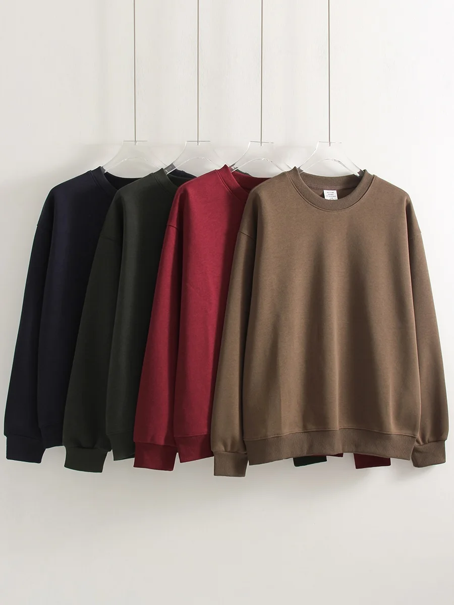 Streamgirl Loose Sweatshirt Women Autumn Basic Plain Sport Cotton Pullover Casual Navy Blue Women Sweatshirts High Quality Tops