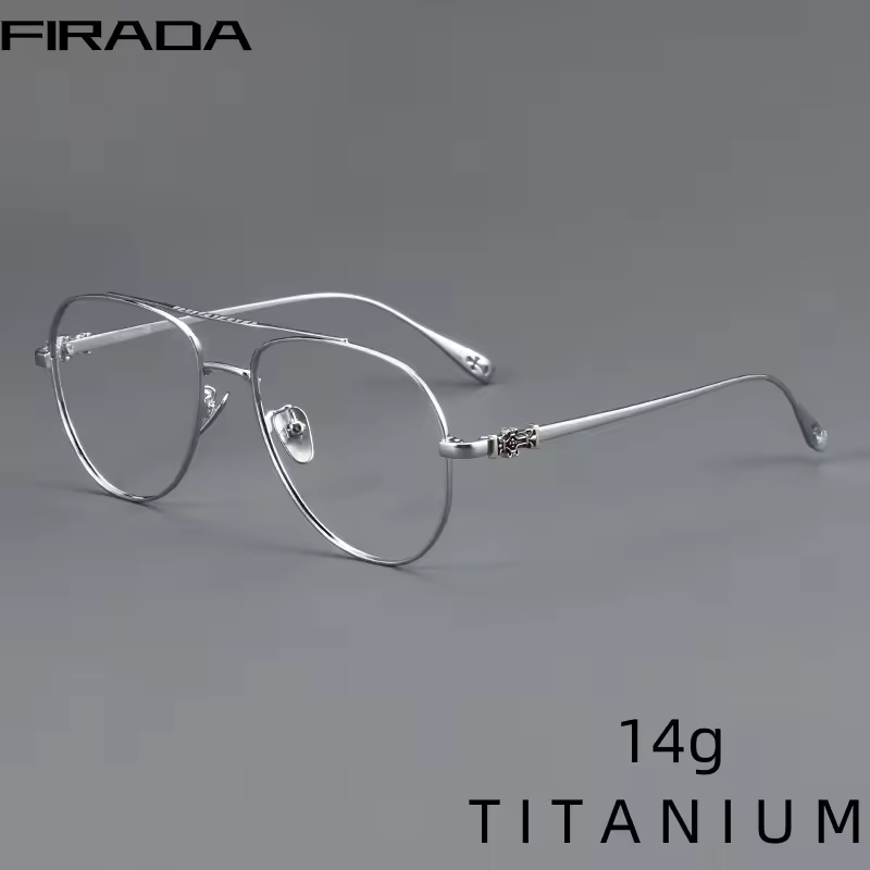 FIRADA Fashion Glasses Retro Pure Titanium Aviator Eyewear Comfortable Double Beam Prescription Eyeglasses Frame For Men 5125-C