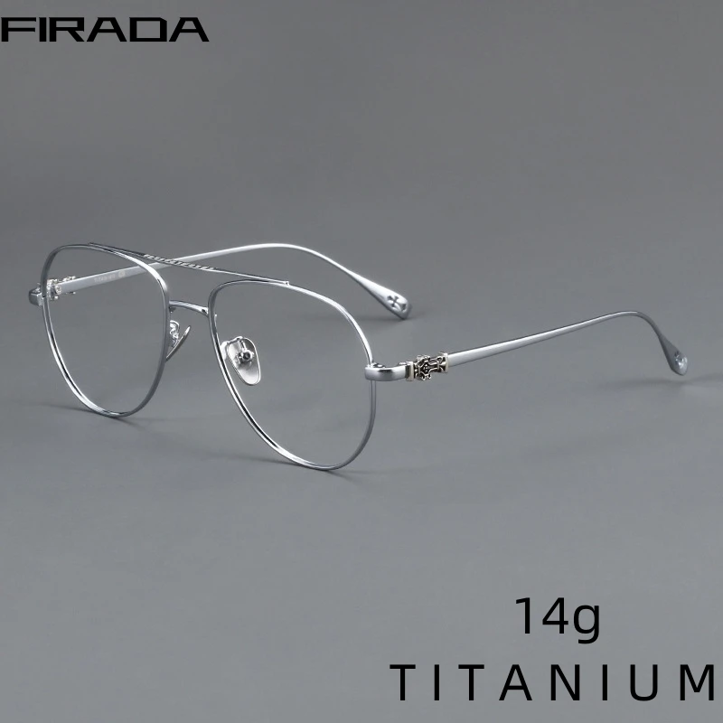 FIRADA modne okulary Retro czyste tytanowe okulary Aviator wygodne podwójne belki oprawki do okularów korekcyjnych dla mężczyzn 5125-C