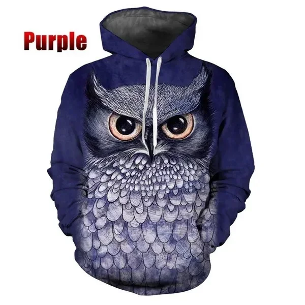 

New Owls 3d Printed Animals Graphic Hoodies for Men Fashion Hoodies Y2k Hip Hop Sweatshirt Harajuku Pullover Tops Women Clothes