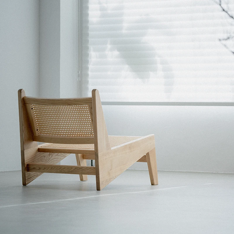 

Rattan recliner, wabi-sabi style retro solid wood natural color, casual lazy sofa