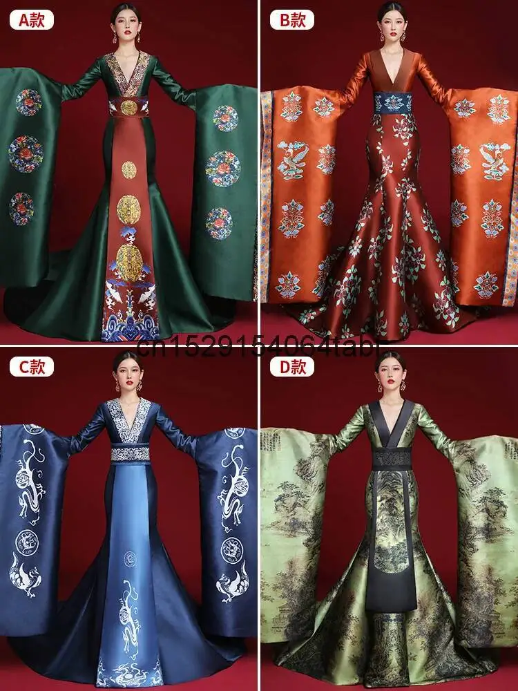 

Atmosphere, Chinese Exaggerated Style Adult High-end Performance Costumes, Hanfu Stage Host Dresses, Feminine Temperament Han Fu