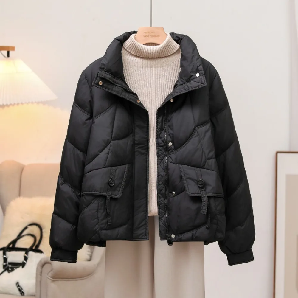 2024 Autumn Winter New Fashionable Warm Lightweight White Duck Down Jacket Women Short Korean Style Stand-up Collar Loose Jacket