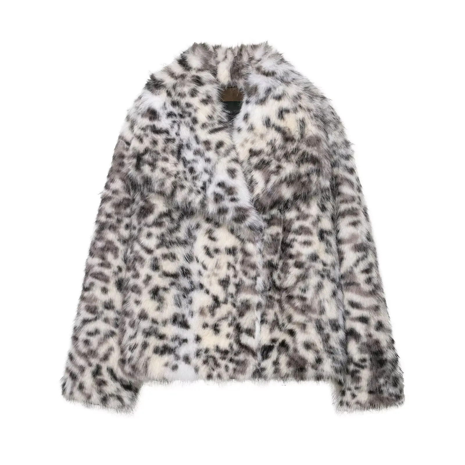 Nuovo Autunno Inverno Stampa animalier Pelliccia sintetica Jaet Abbigliamento donna ZR Sle Lungo Sve V Ne Pendolarismo Taglio dritto Fibra di poliestere
