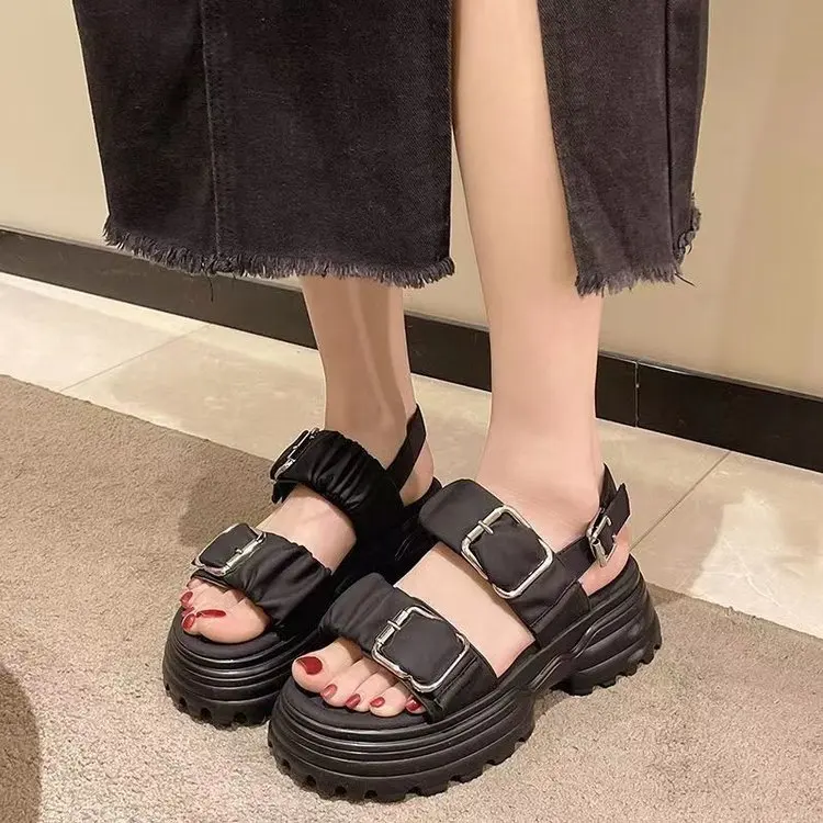 Outside Sandals Clogs With Heel Fashion Womens Shoes 2024 Thick Luxury Summer High New Girls Low Multicolored Retro Fabric Slipp