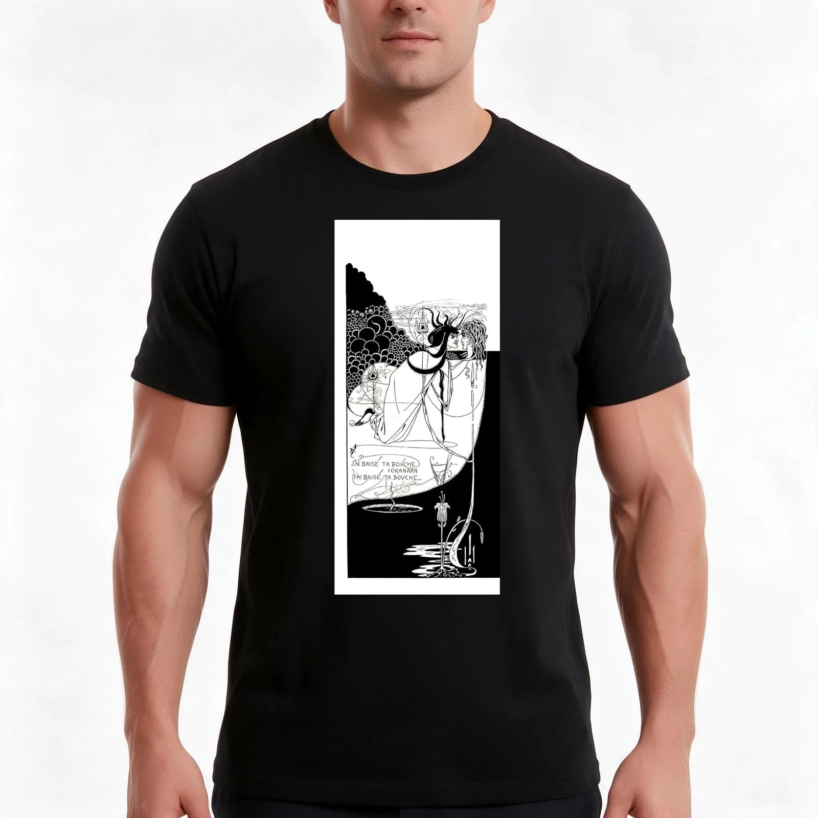 HD. I kissed your mouth; from Salomé, by Aubrey Beardsley (1893) T-Shirt, Summer Casual Cotton Tee, Oversized Streetwear Tops