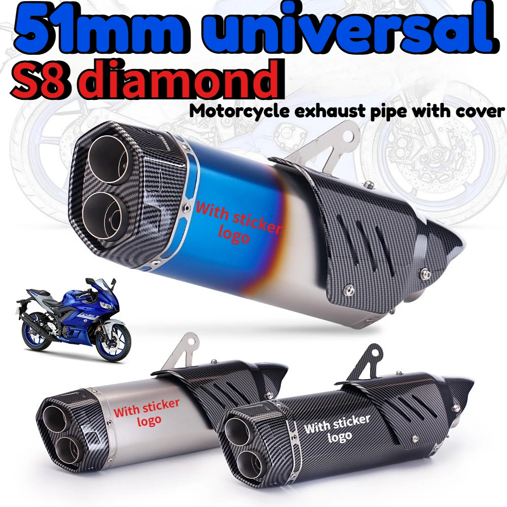 

51mm Universal Double-hole S8 Motorcycle Modified Exhaust Pipe with Anti-scald Cover, For R25 RC390 NINJA400 Escape Moto