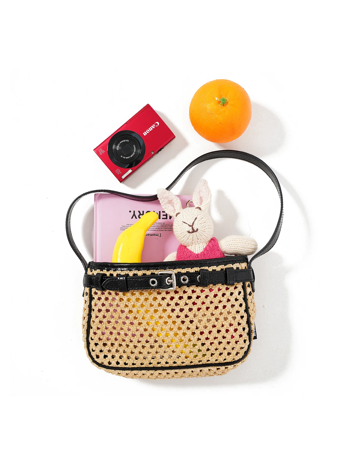 Momogigi 'Love Summerism' Original Design Top Layer Burst Cowhide Straw Woven Bag Underarm Mobile Phone Bag Women's Bag