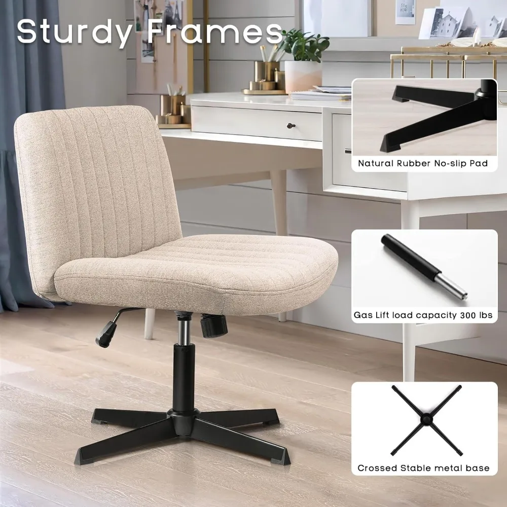 Silla de escritorio de oficina con patas cruzadas sin brazos, sin ruedas, acolchada de tela, cómoda y moderna, giratoria