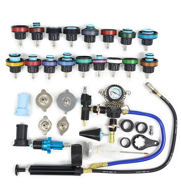 

Auto Cooling System Tester Kit 14pcs 18pcs 28pcs 33pcs Tools Radiator Pressure Gauge Adapter Water Tank Leak Vehicle Tools