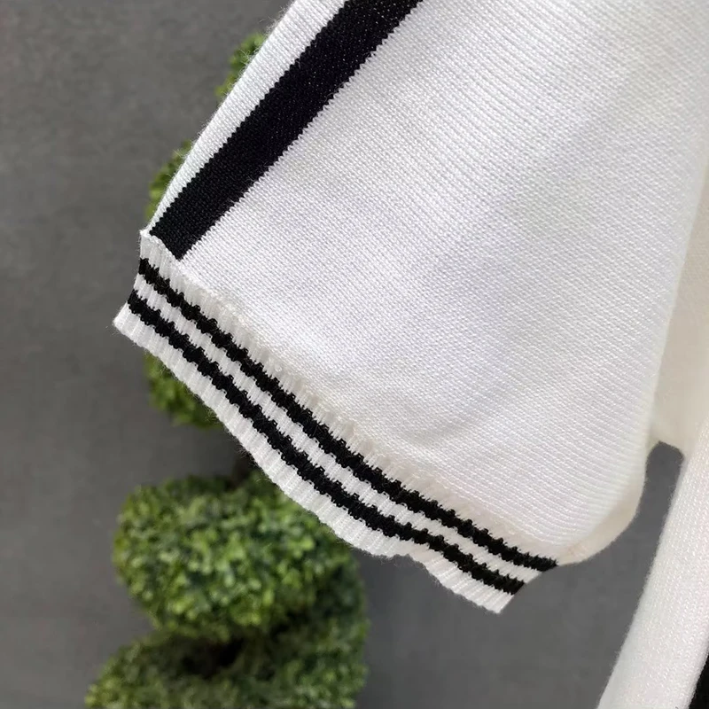 Irregular Lines Herren-Strick-T-Shirt, Sommer, Schwarz, Weiß, Kontrastfarbe, Rundhalsausschnitt, kurze Ärmel, atmungsaktives Strick-T-Shirt – Detail 21