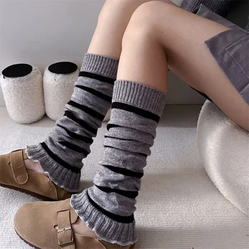 Women Knit Leg Warmers Stripe Contrast Color Super Soft Boots Shoes Cuffs Covers Fall Winter Boot Cover