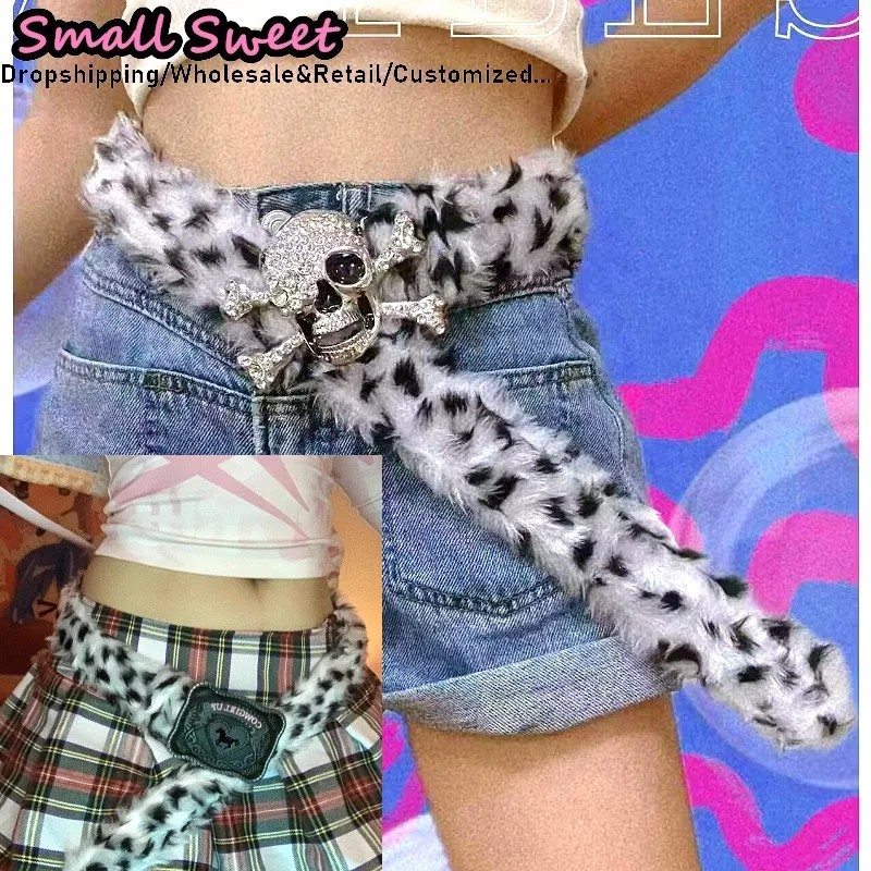 

Y2K Девушка Леопардовый Пастушка Пушистый Меховой Ремень Винтаж Готический Панк Металлическая Пряжка Ремни Хип-Хоп Пояс Джинсы Брюки Декор Ремень Мужчины Женщины