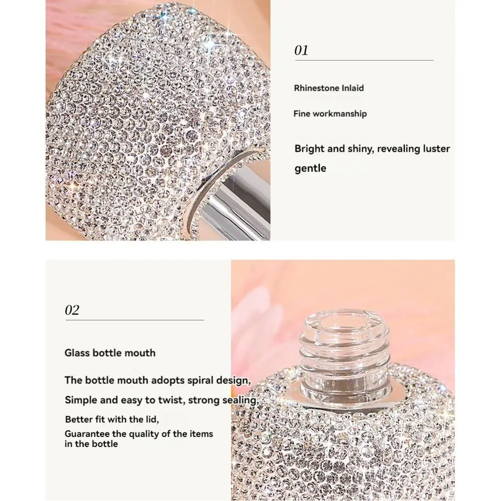 Bling garrafas conta-gotas de vidro recarregáveis à prova de vazamento recipiente de perfume portátil strass incrustado 30ml frascos de óleo essencial viagem