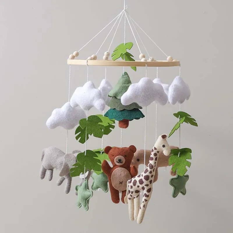 Nordic Style Jungle Animal Mobile Handmade Felt No Assembly Bear Giraffe Elephant Zebra Cloud Star Moon Soothing Rattle Decor