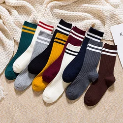 New Korean Japanese Style Women Socks Loose Socks School Girl Harajuku Solid Colors Needles Knitting Striped Casual Cotton Socks