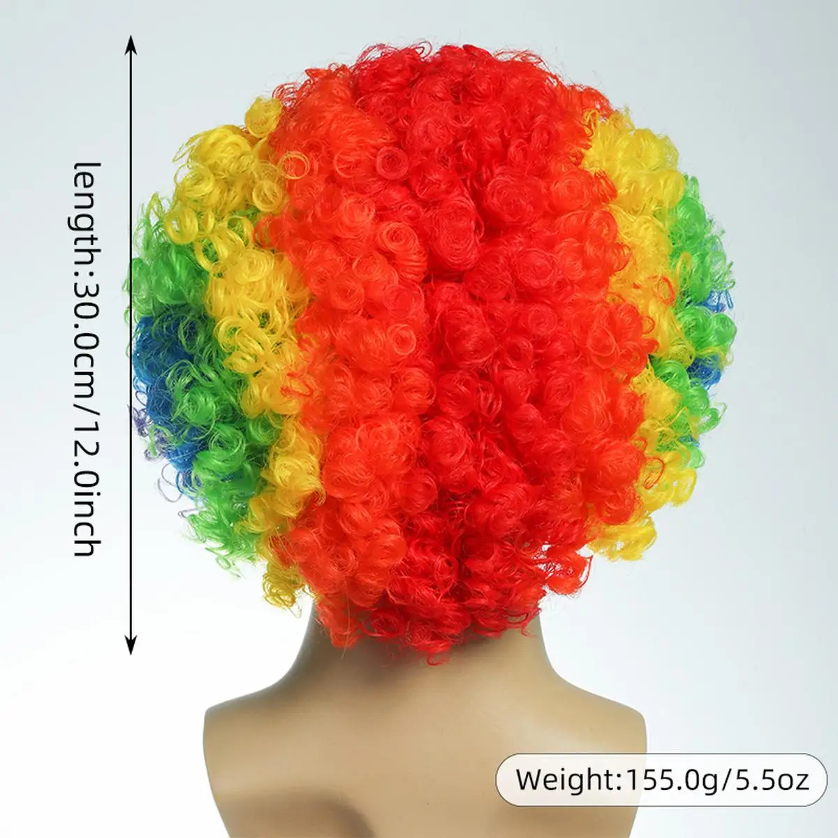 12 inch short roll colored clown synthetic wig+glasses+red nose prop for holiday party Halloween role-playing