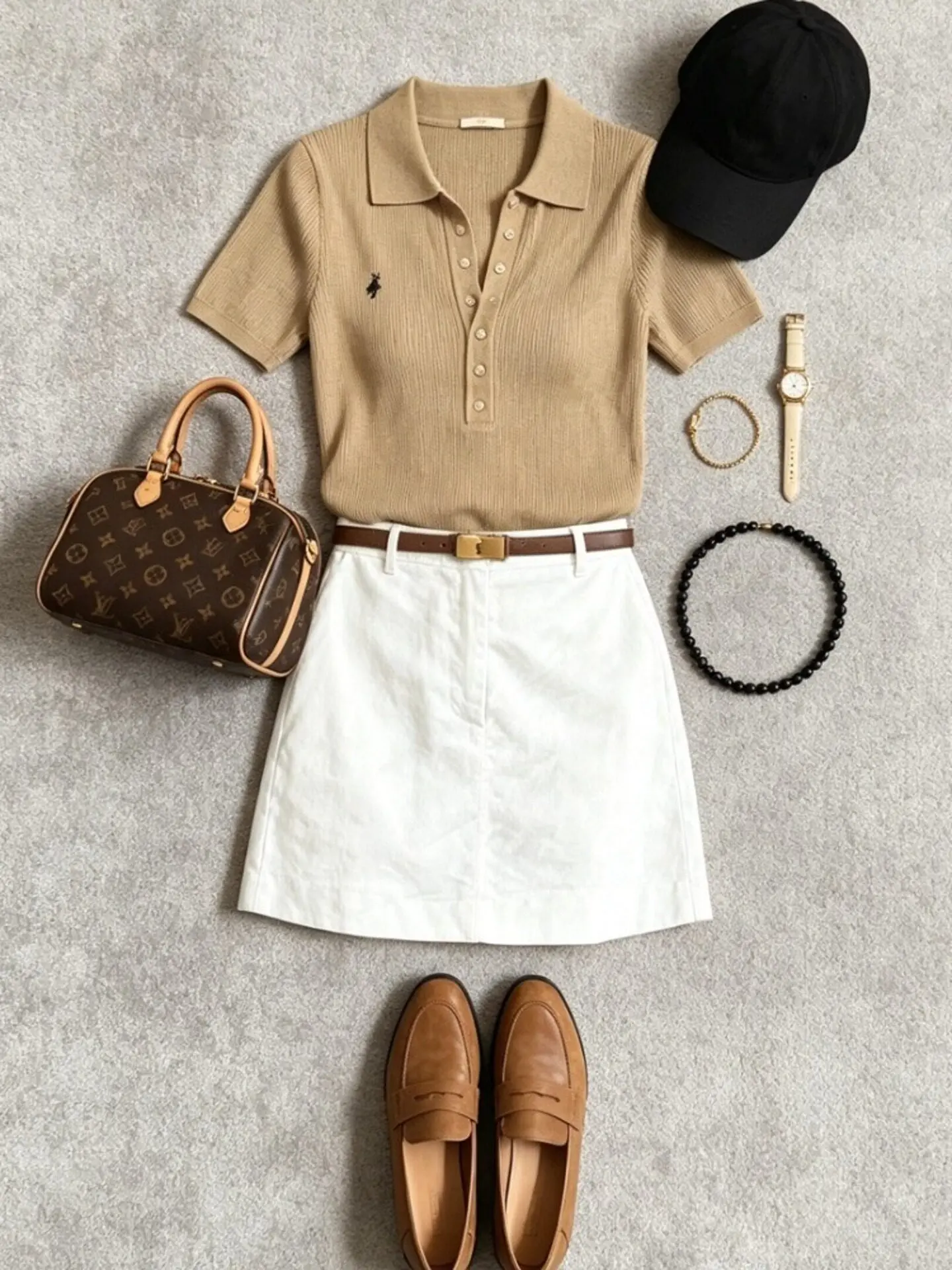Conjunto de Falda y Camiseta de Manga Corta Tejida Color Caqui, Elegante, de Alta Calidad, Atuendo de Verano a la Moda, Falda Casual de Cintura Alta para Mujer