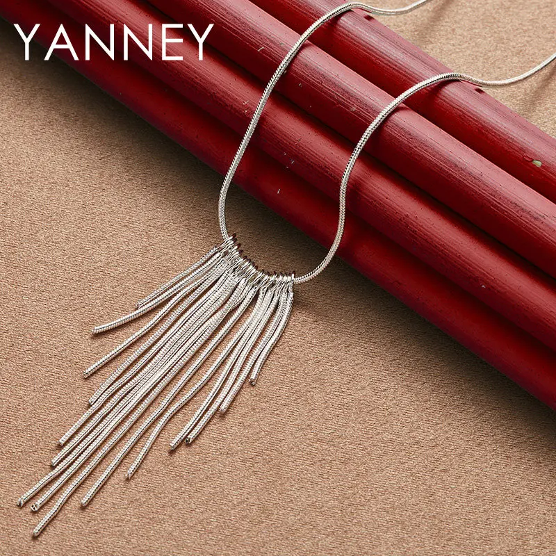 New 925 Sterling Silver 18 Inches Tassel Necklace Women Fashion Charm Wedding Party Favors Jewelry