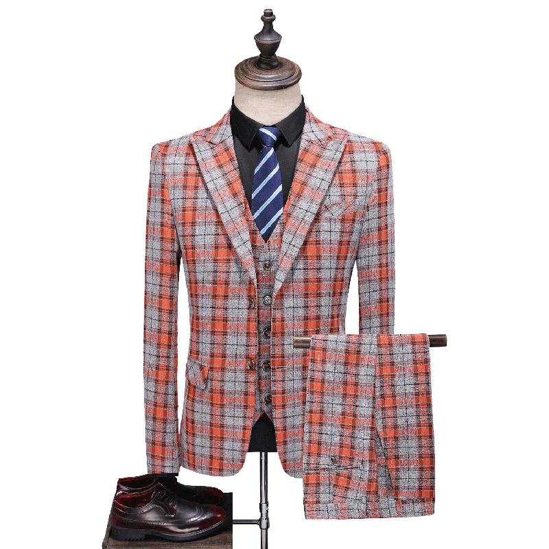 

2024 Men's Four-season Plaid Business Suit (suit + Vest + Trousers) Slim Fashion Handsome Best Man Dress Three-piece Set M-6XL