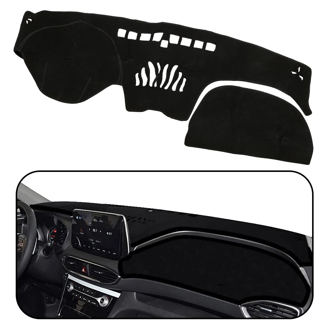 Car Black Polyester Dashboard Cover Dash Anti-Slip Mat Pad LHD Fit for Hyundai Santa Fe 2019 2020 2021 2022 2023