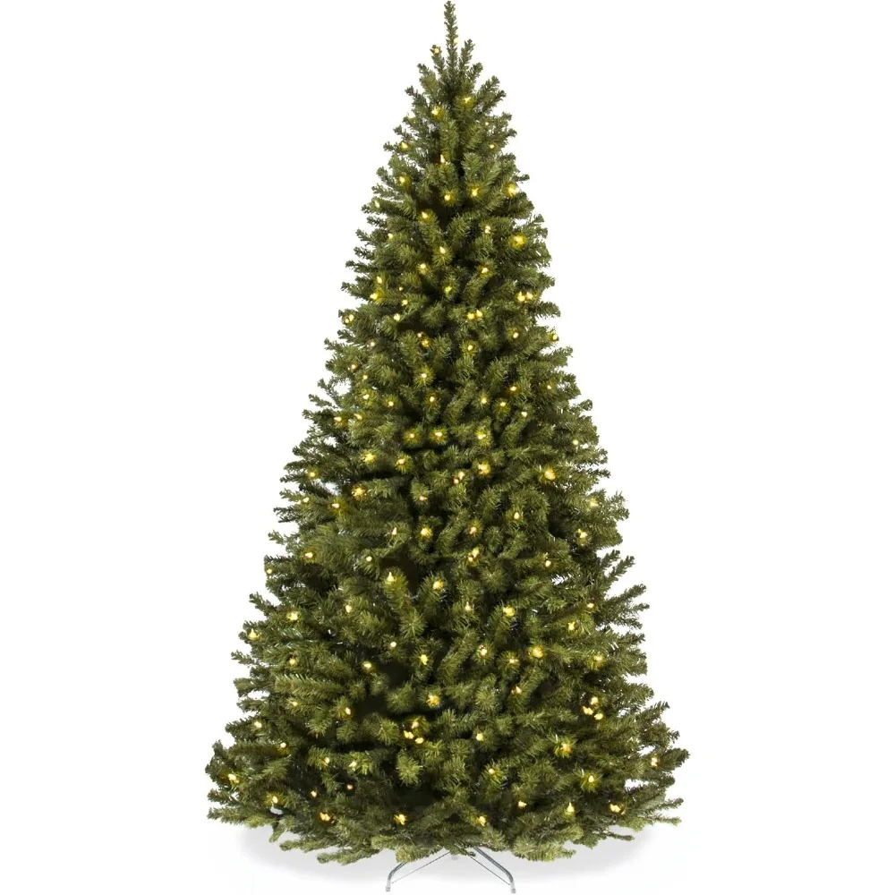 9ft Pre-Lit Spruce Christmas Tree, W/ 900 Incandescent Lights, 2028 Branch Tips, Easy Assembly, Metal Hinges & Foldable Base