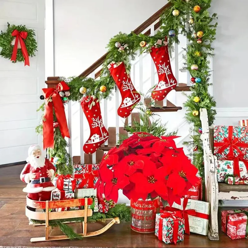 35 سنتيمتر عيد الميلاد شجيرات البونسيتة الاصطناعية فو 7 رؤساء الأبيض الأحمر الحرير الاصطناعي زهرة عيد الميلاد باقة حفل زفاف ديكور #4