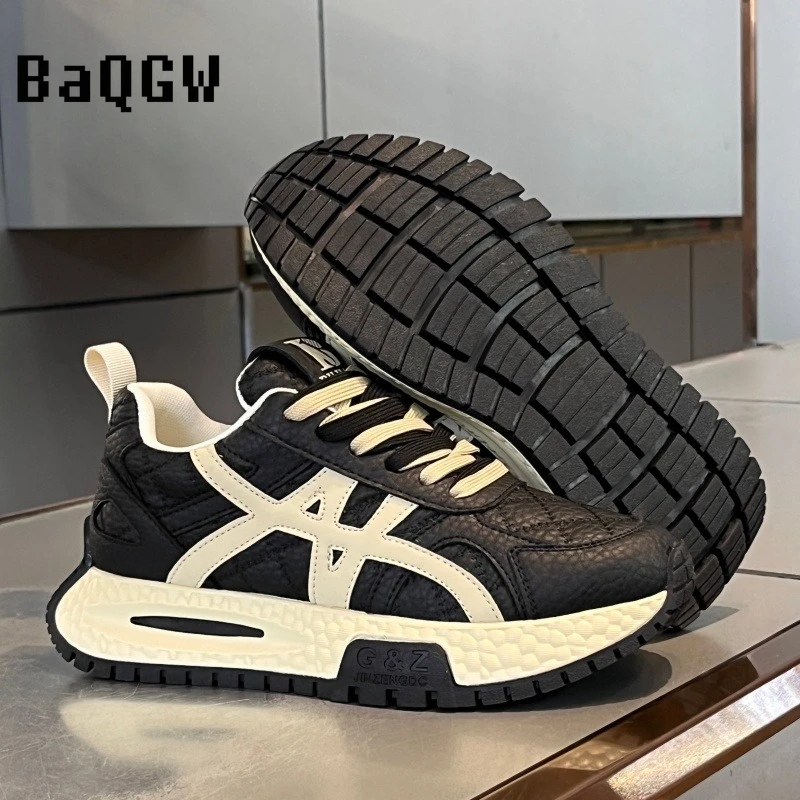 

2026 Spring Color Block Lace-Up Retro Sneakers Stylish Textured Chunky Sole Shoes for Men Women Casual Daily Wear
