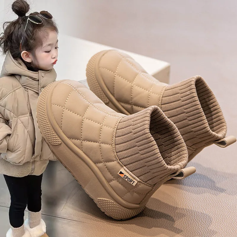 Children's Cotton Knit Sock Boots 2024 Winter Korean Snow Boots for Girls with Thick Soles and Fleece Warm Elastic Cotton Boots