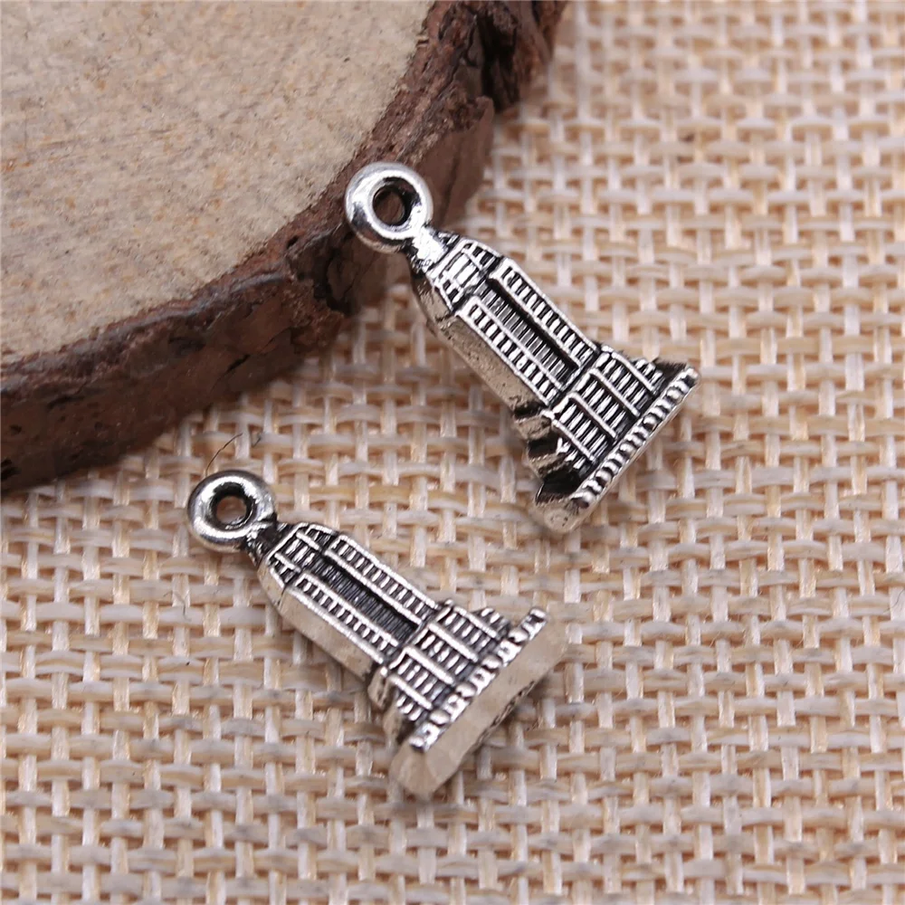 WYSIWYG 10pcs 18x10mm Skyscraper Charms DIY Jewelry Findings Antique Silver Color Antique Bronze Color For Jewelry Making