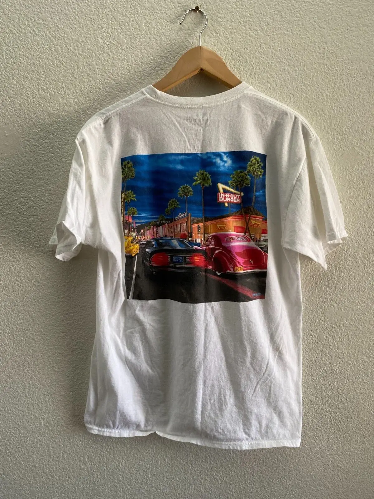 IN-N-Out Burger Texas Mike Rider Drive-Thru Classic Cars White T-Shirt Large