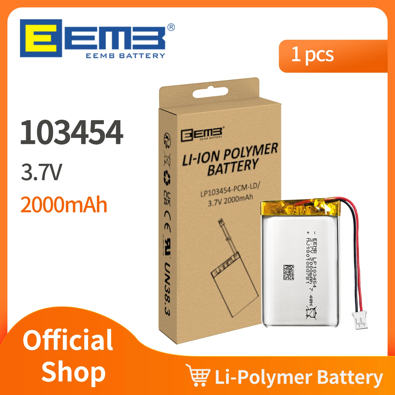 EEMB 103454 3.7V Battery 2000mAh Lipo Lipolymer Rechargeable Lithium Polymer Batteries Cell  for Camera DVR MP5 GPS Navigator