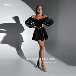 XPAY Mini Sexy Short Velvet Prom Party Dresses Puff Long Sleeves Off Shoulder Mini Sexy Cocktail Dress Formal Night Event Dress