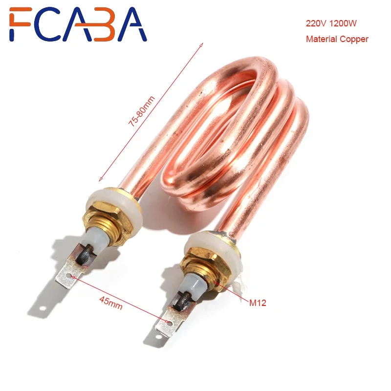FCABA M12 Thread Copper Immersion Water Heating Element 75-80mm 100mm Spiral Tubular Heater for Steamer/Water Boiler 1200W 3000W
