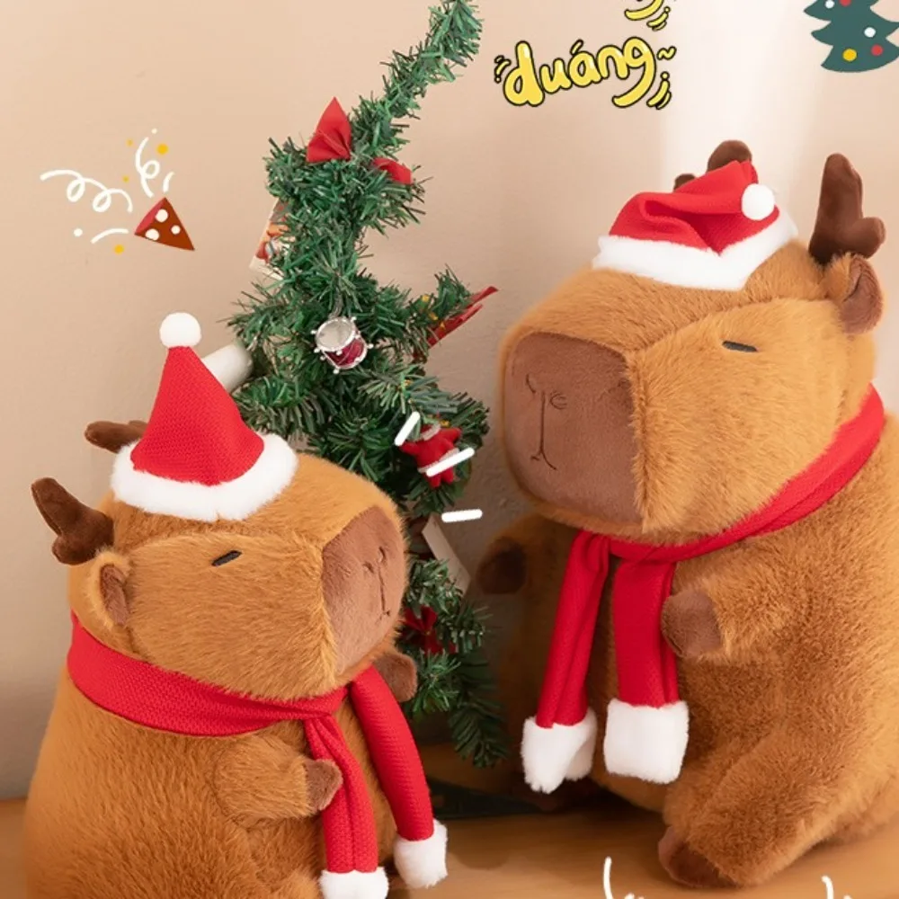 Dress Up Christmas Capybara Plush Simulation Fluffy Capybara Plush Toy Cartoon Soft Capibara Fluffty Doll Christmas Toy